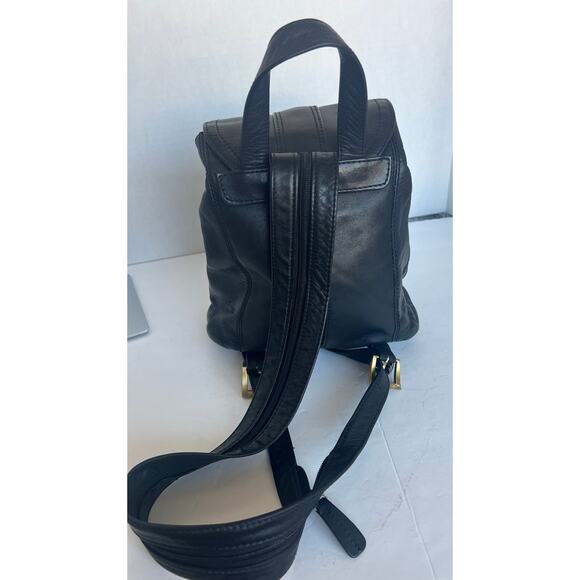 Sereta Premium Soft Black Leather Gold Accent Mini Backpack Shoulder Bag Purse - Picture 7 of 14